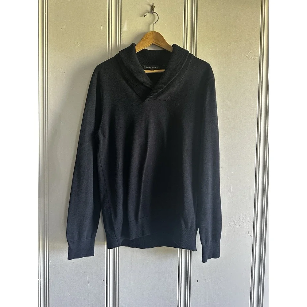 Banana Republic Mens Size M Navy Blue Cozy Shawl-Collar Sweater Classic‎ Knit